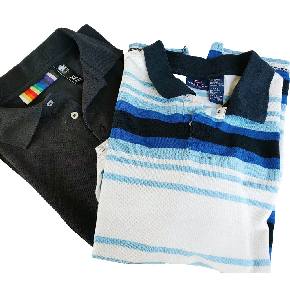 Lot of Two Men's Polo Shirts XL Golf Dress Shirt Black & White Stripe Pre-Owned